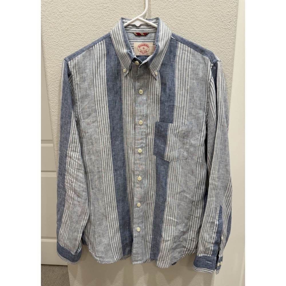 Brooks Brothers Men's Button-down Shirt 100% Irish Linen Blue/White Size S
